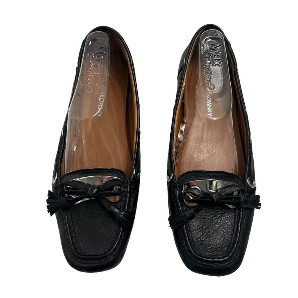 B.MAKOWSKY Women's Black Leather Loafers Moccasin Flats Tassel Bow Size 8.5